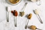 spice mixes on marble background