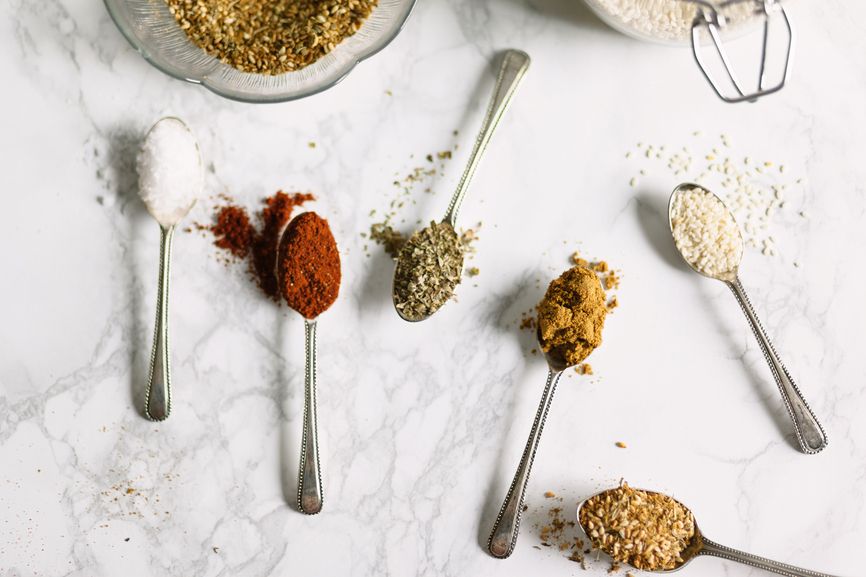 spice mixes on marble background
