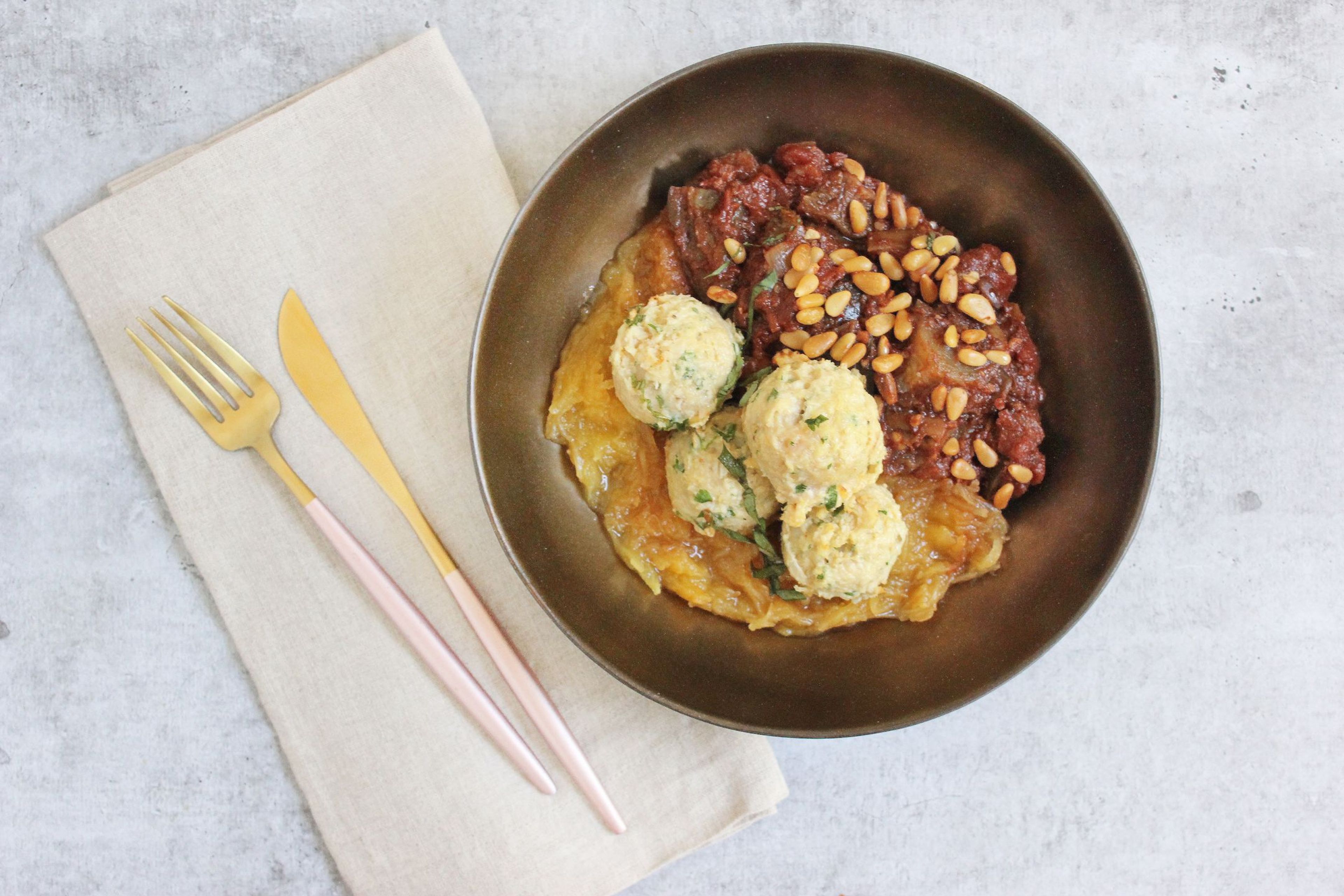 Eggplant Caponata over Spaghetti Squash