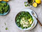 Mixed greens salad with broccoli, cauliflower rice, lemon