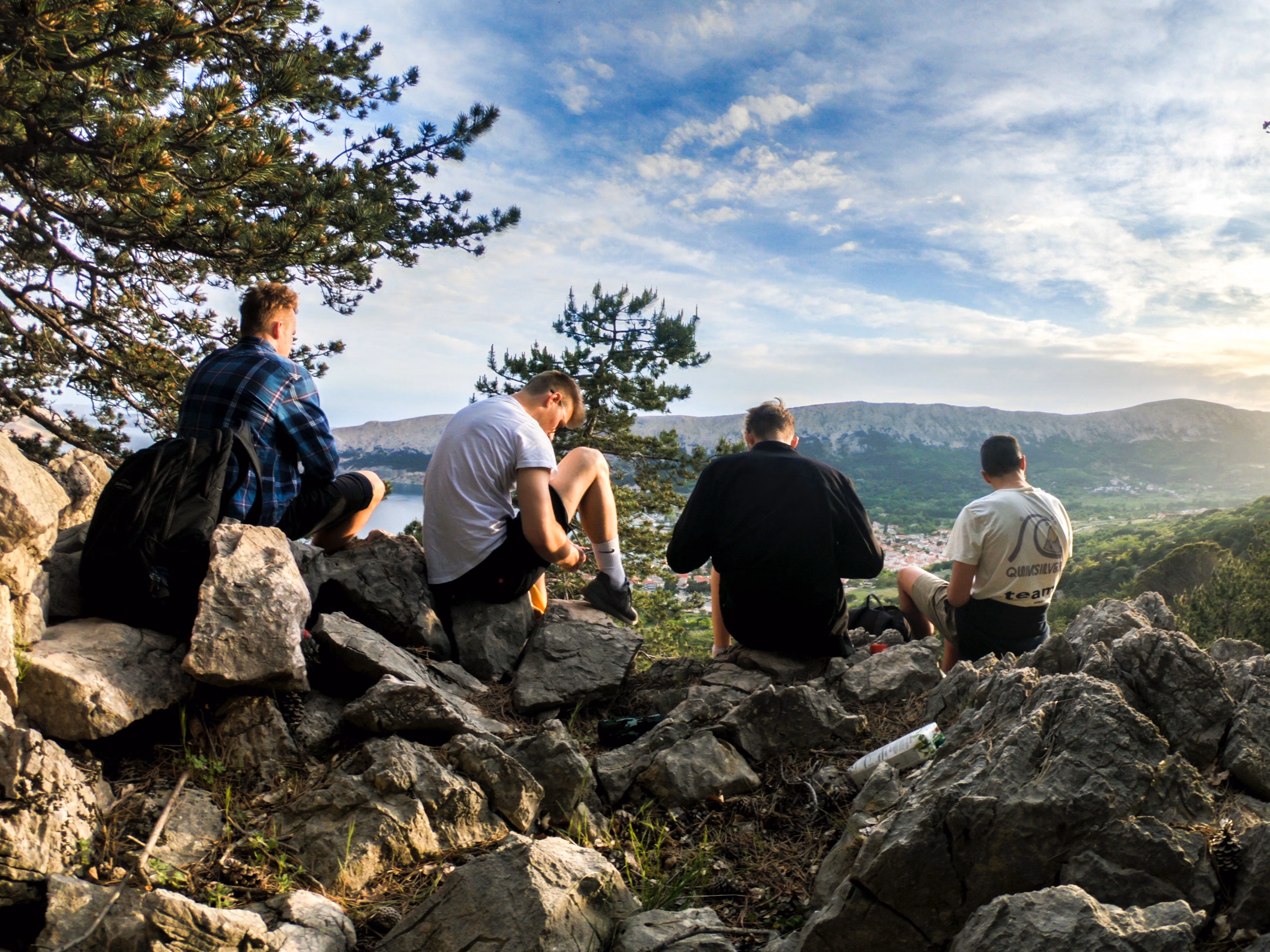 men talking on mountain