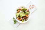 healthy salad with avocado and tofu