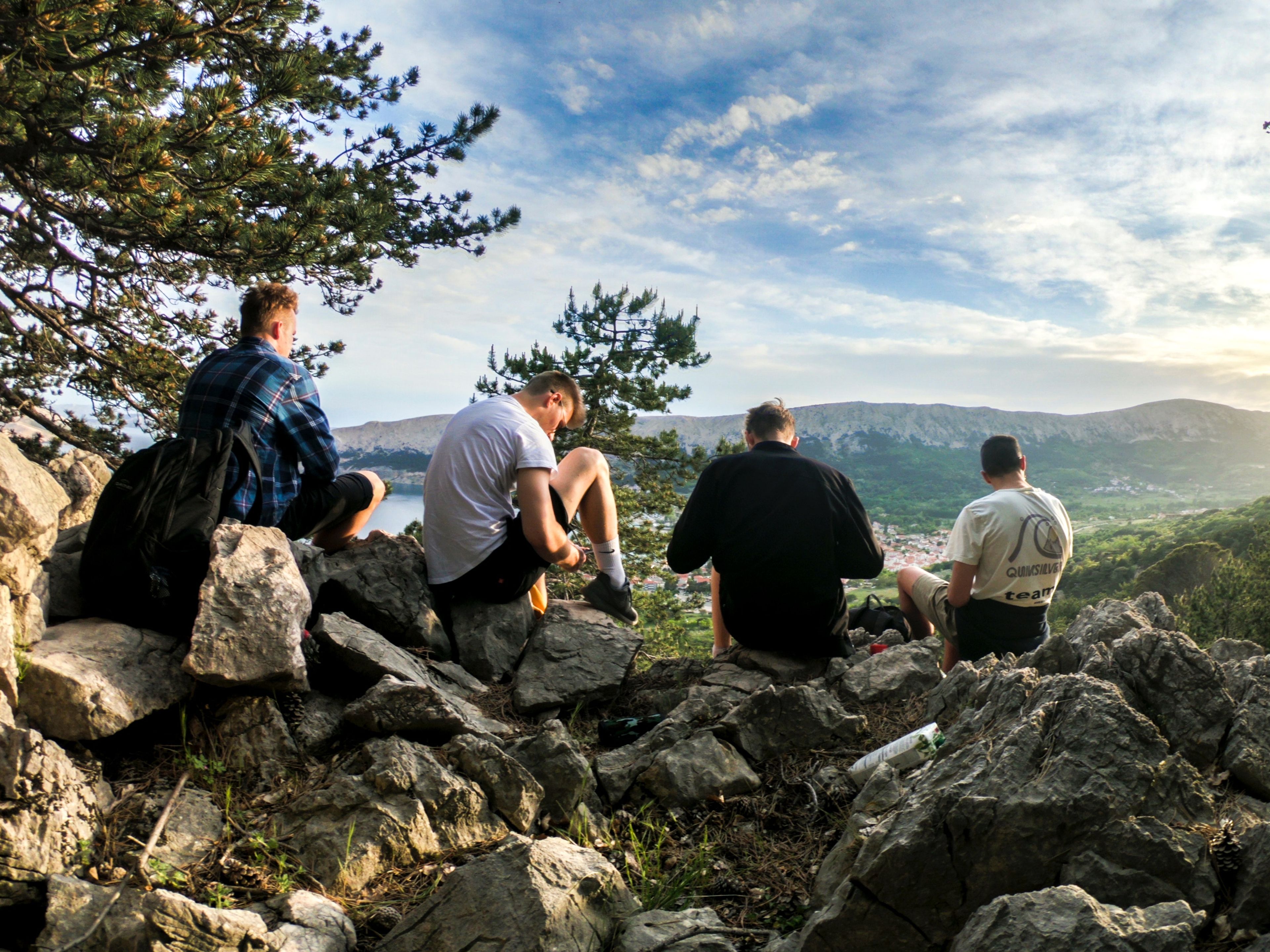 men talking on mountain