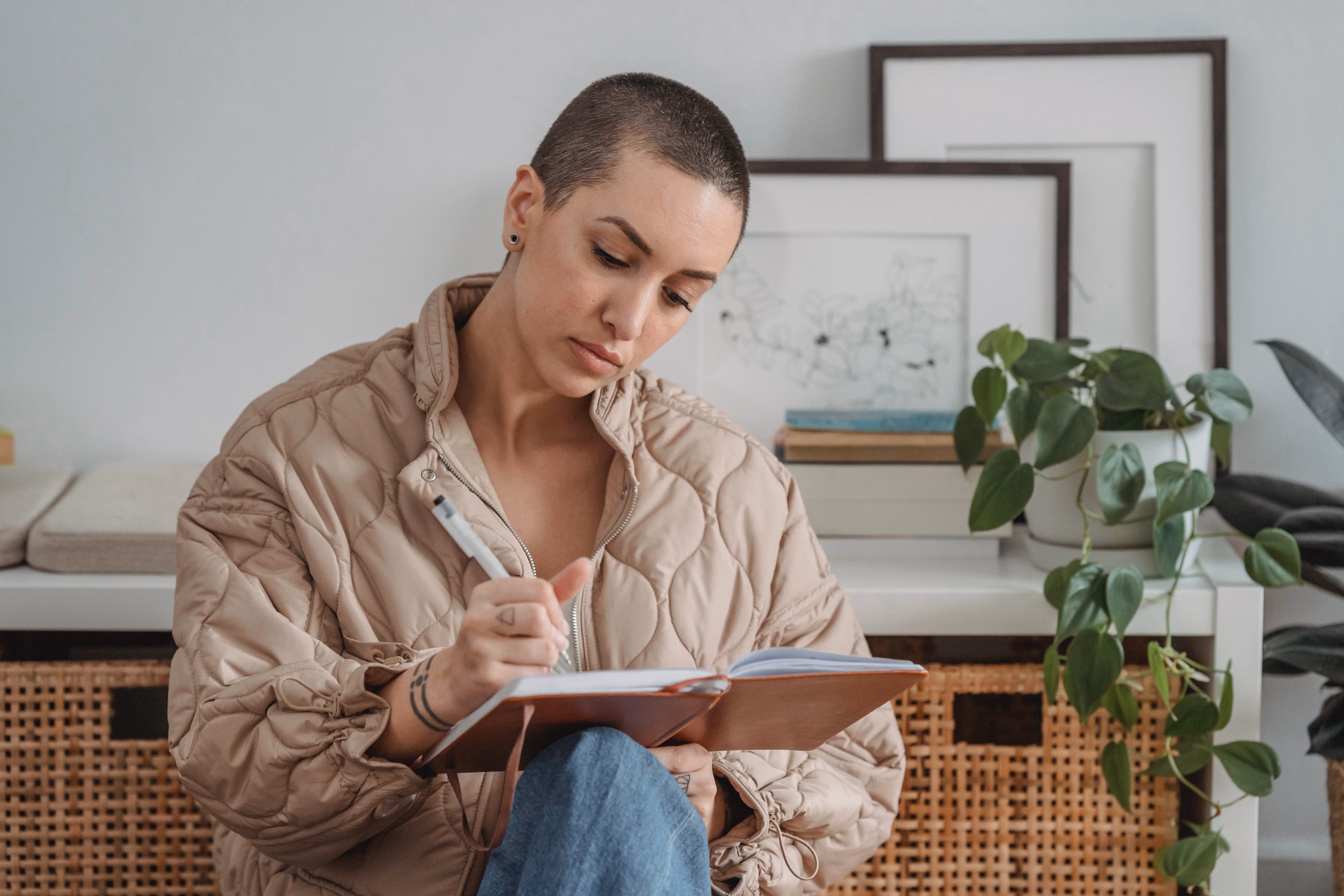 Woman setting New Year's resolutions or goals