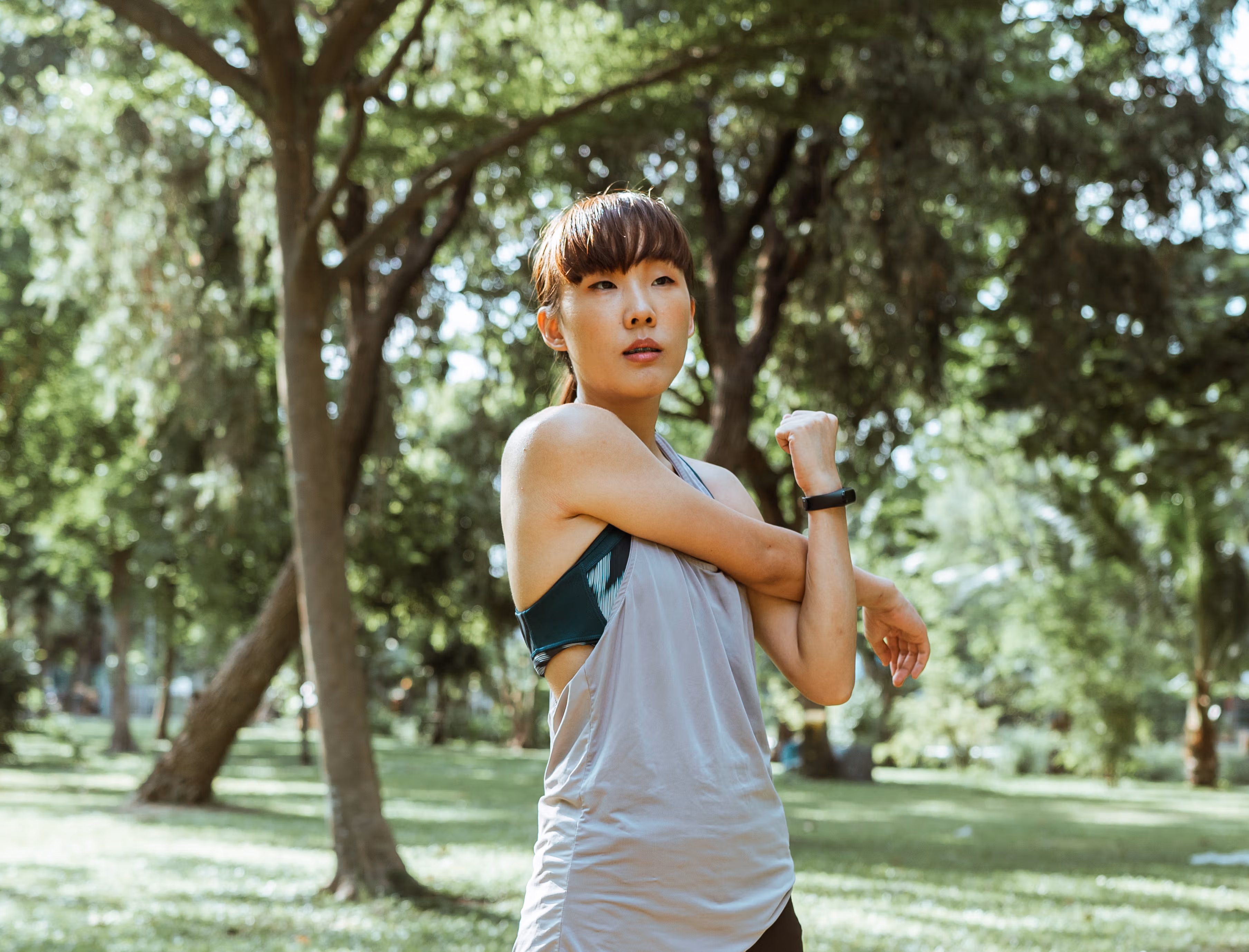 woman stretching outside